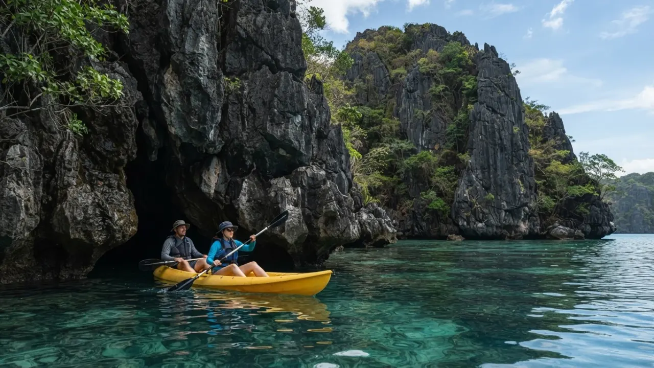 most beautiful places in the world el nido philippines lagoon kayak limestone cliffs