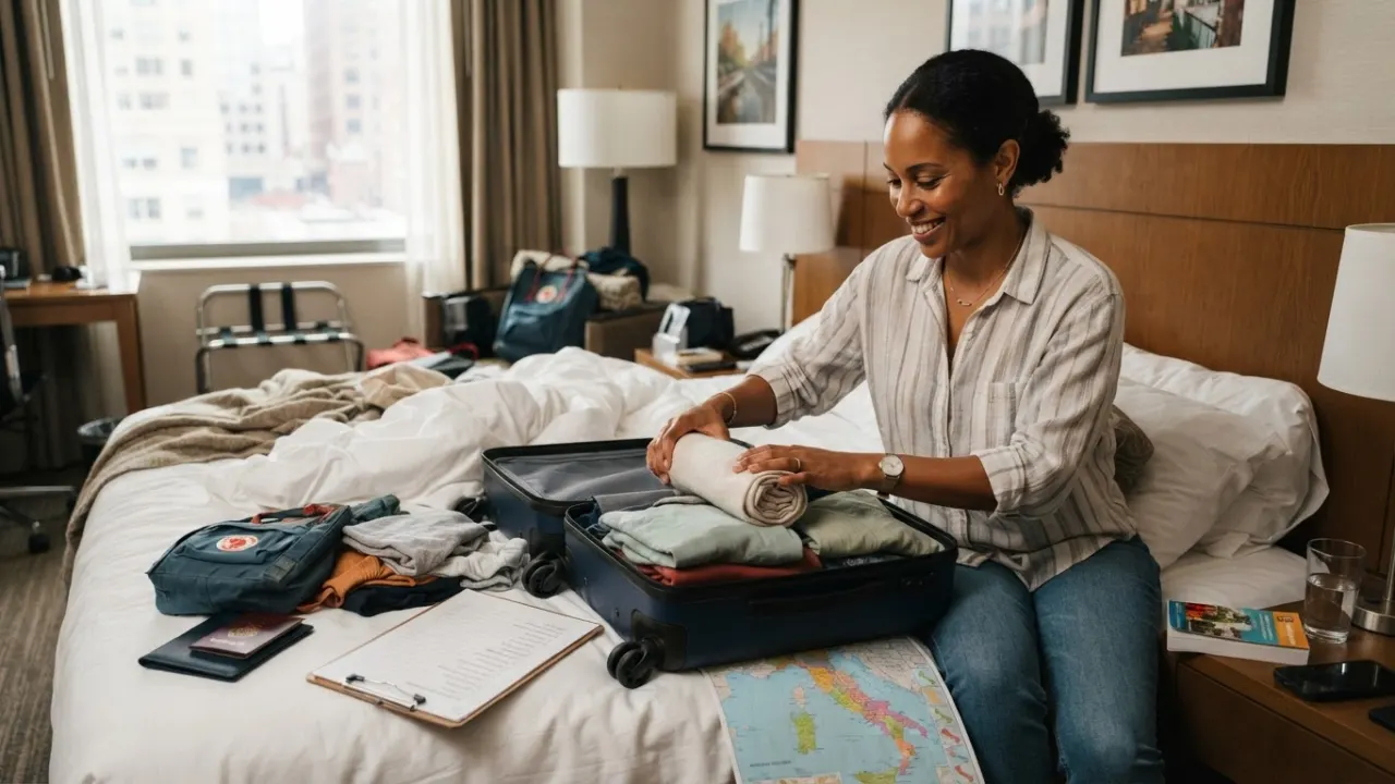 parent packing suitcase for family vacation