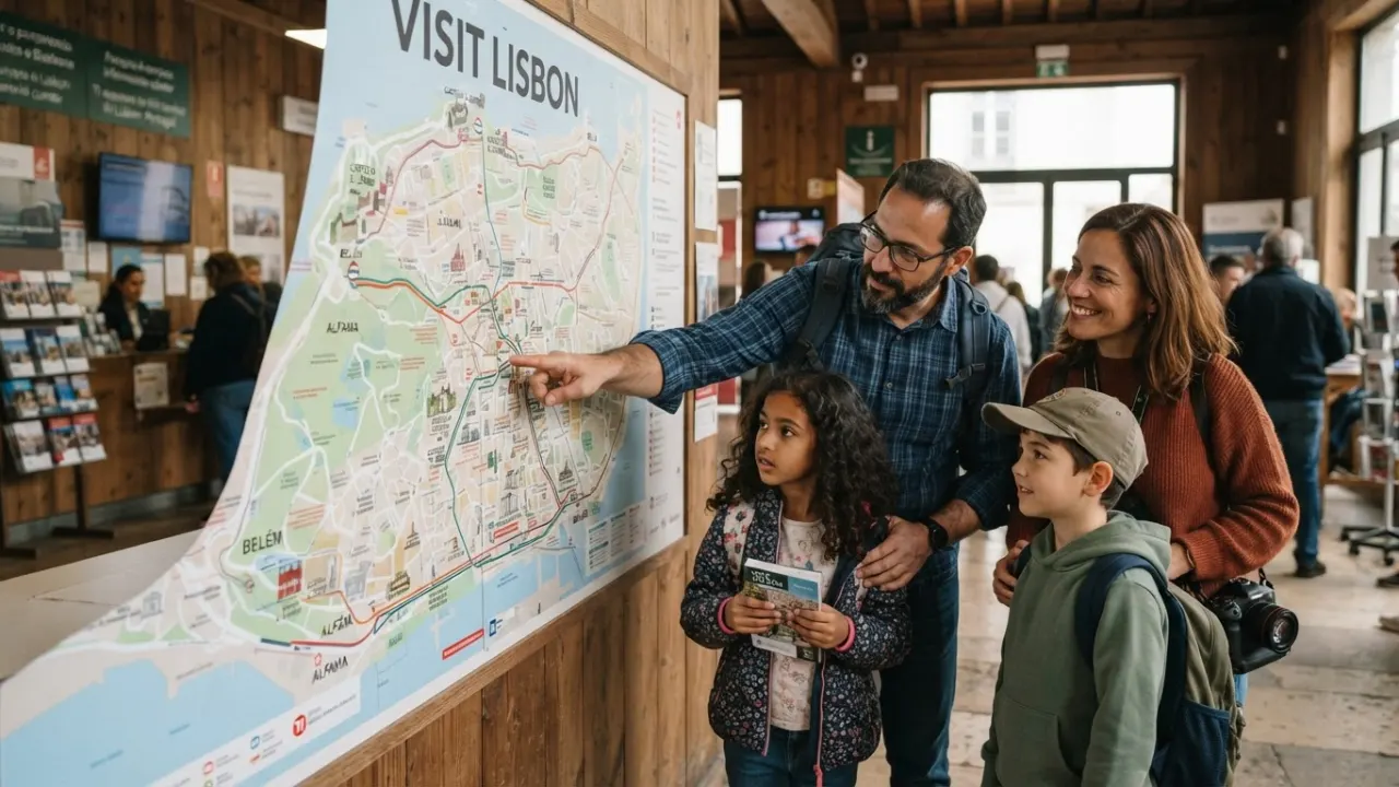 family looking at destination map