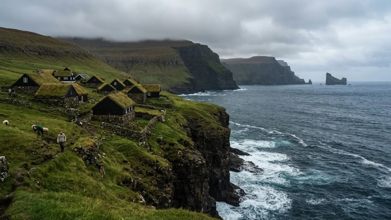 most beautiful places in the world faroe islands grass roof houses sea cliffs dramatic scenery