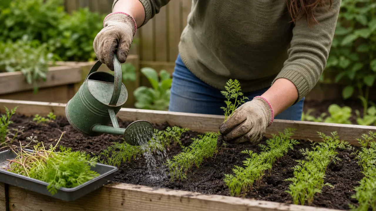 Gardening for beginners thinning seedlings and watering soil