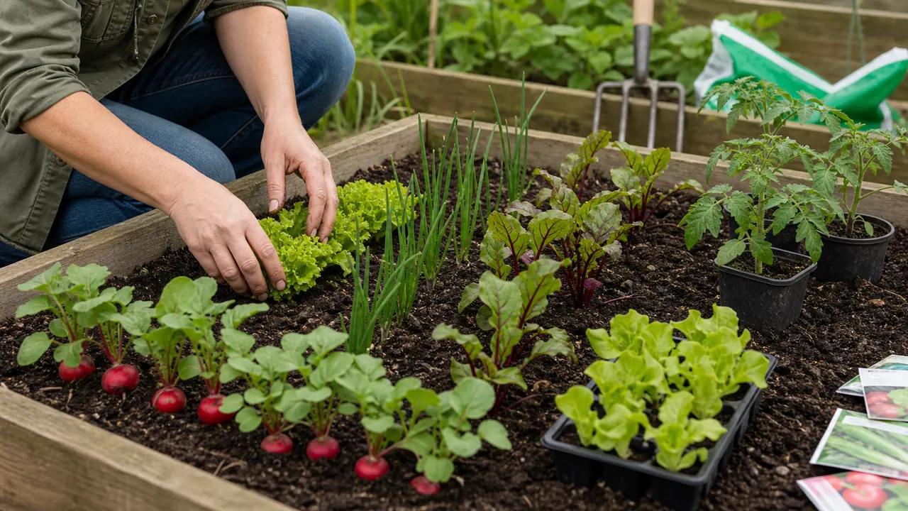 Gardening for beginners first plants including radishes lettuce and spring onions