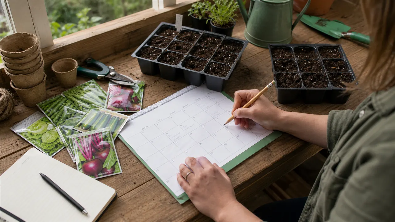 Gardening for beginners planting calendar with seeds and trays