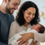 parents holding newborn baby choosing gender neutral names for their child