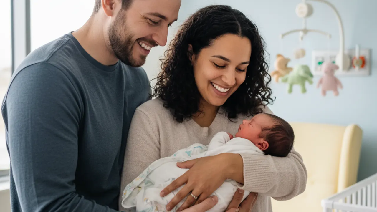 parents holding newborn baby choosing gender neutral names for their child