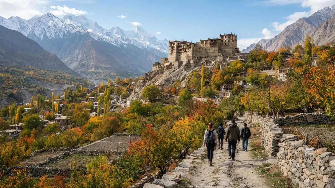 Hunza Valley villages below the Karakoram peaks in Pakistan