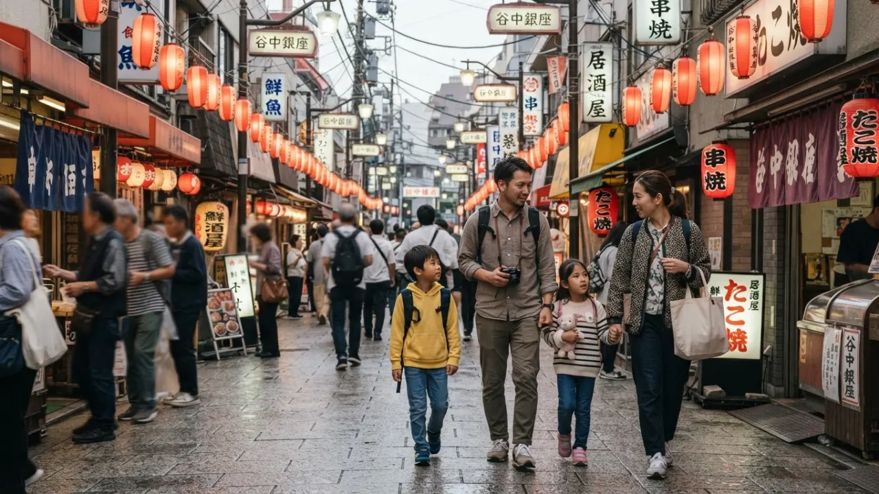 family exploring Tokyo street