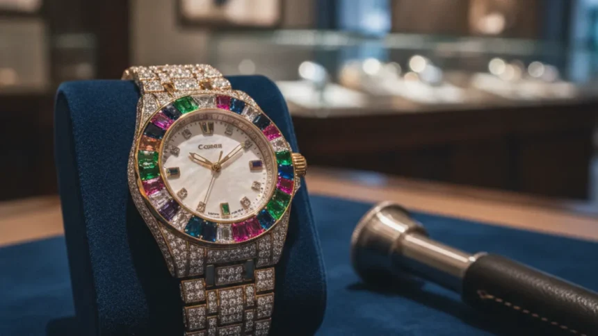 most expensive watch in the world diamond encrusted luxury boutique display