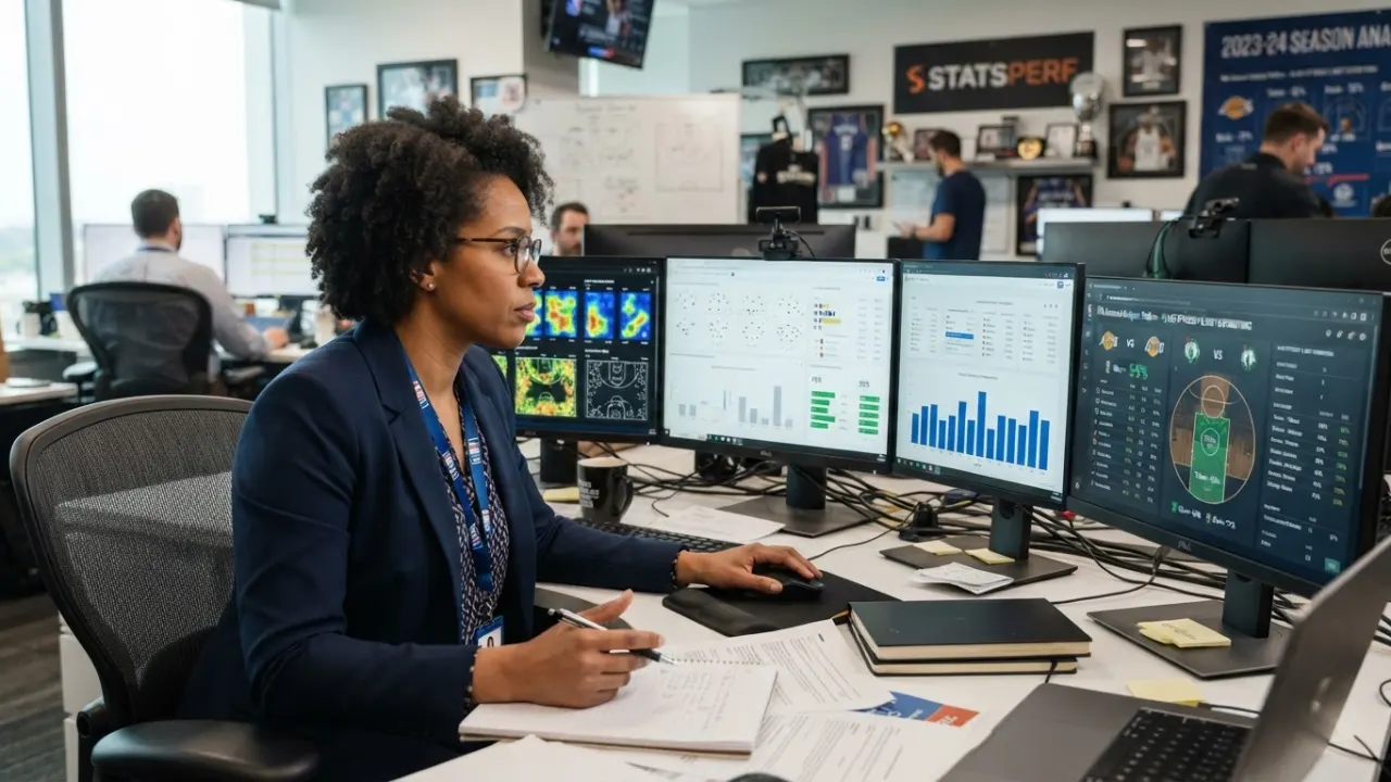 best NBA players right now - analyst reviewing NBA player statistics on multiple monitors