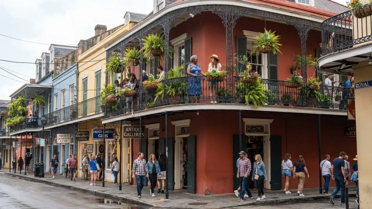 New Orleans French Quarter balconies with wrought iron
