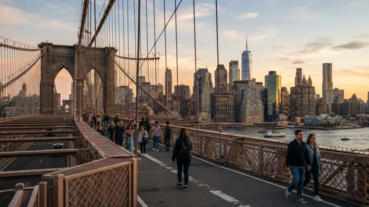 best cities to visit in the USA - Manhattan skyline viewed from Brooklyn Bridge