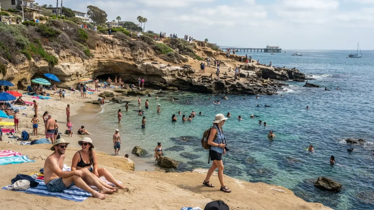 La Jolla Cove beach and cliffs in San Diego