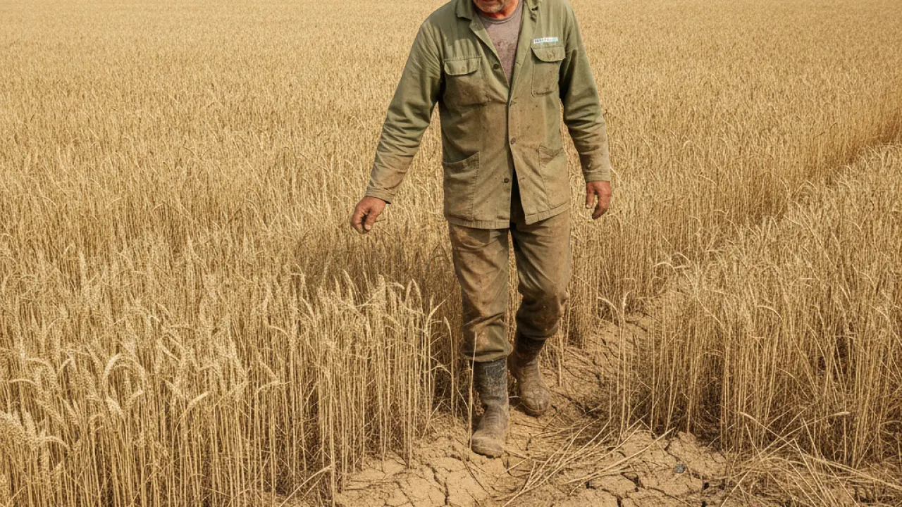 UK climate change agriculture drought wheat farmer cracked soil
