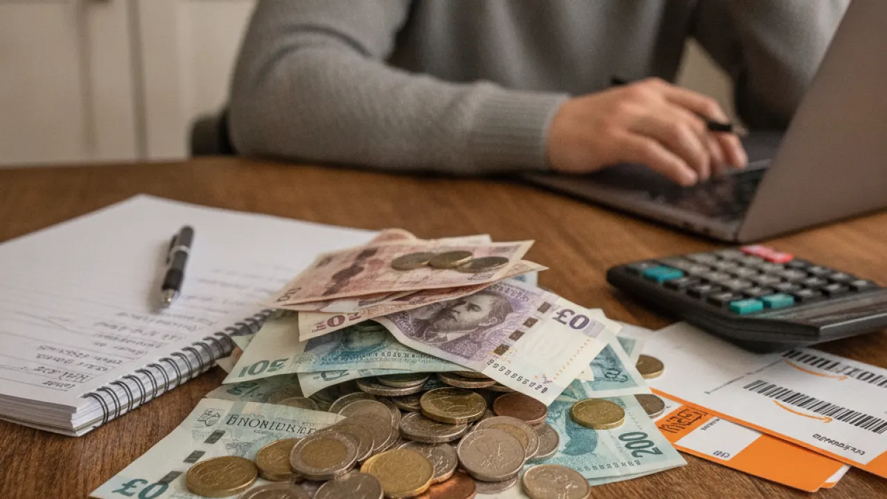 amazon fba uk startup costs showing british pound notes and calculator