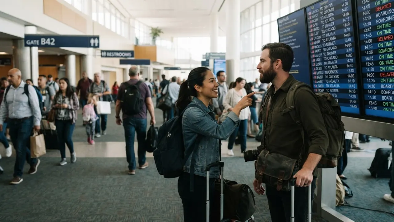 US airport departure board travel timing planning