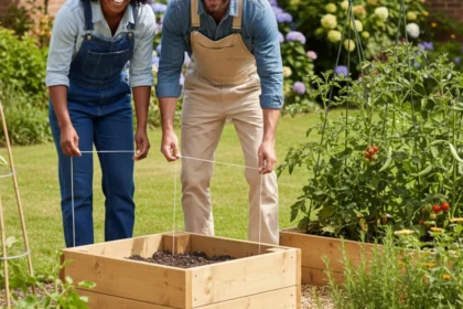 vegetable garden layout beginners measuring a small raised bed