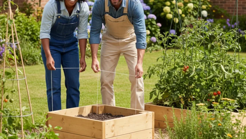 vegetable garden layout beginners measuring a small raised bed