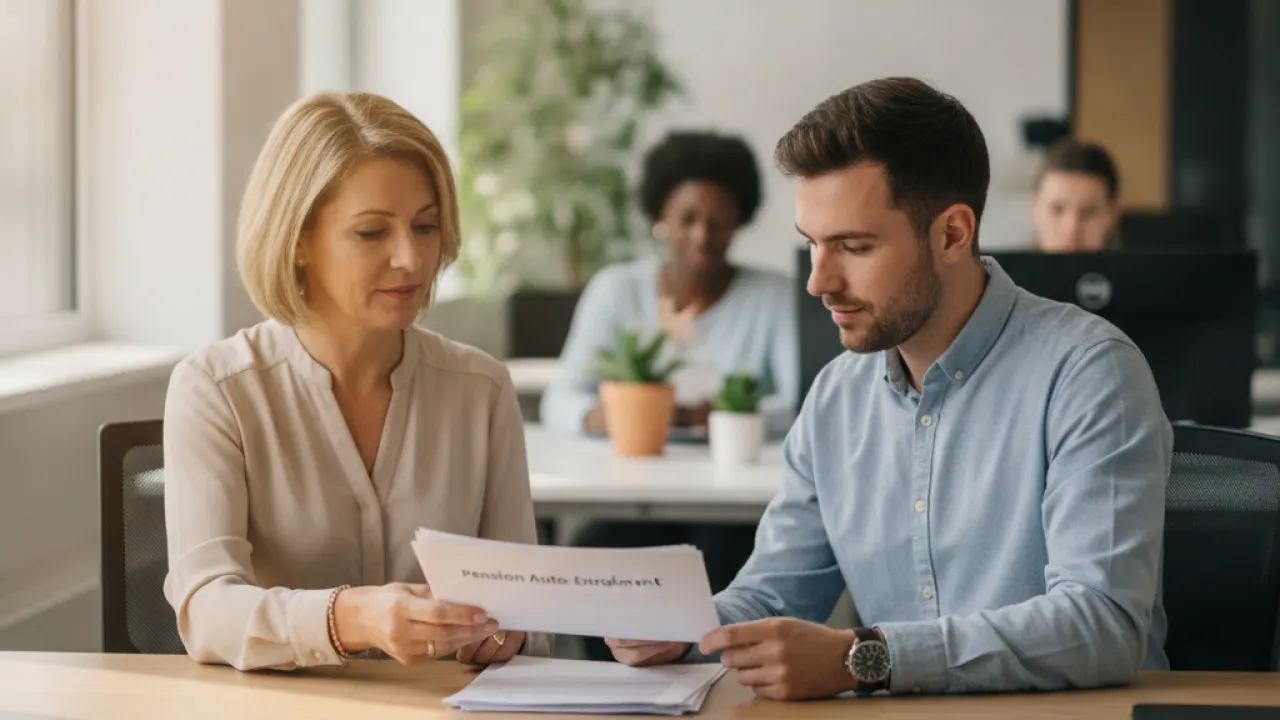 workplace pension auto-enrolment form on office desk UK