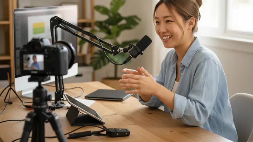youtube adsense uk creator filming a video in a home studio